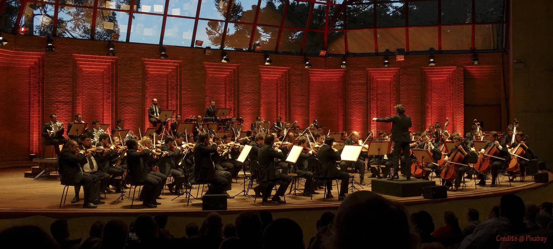 Illustration d’un orchestre symphonique en pleine action, symbole de la grandeur de la symphonie classique.