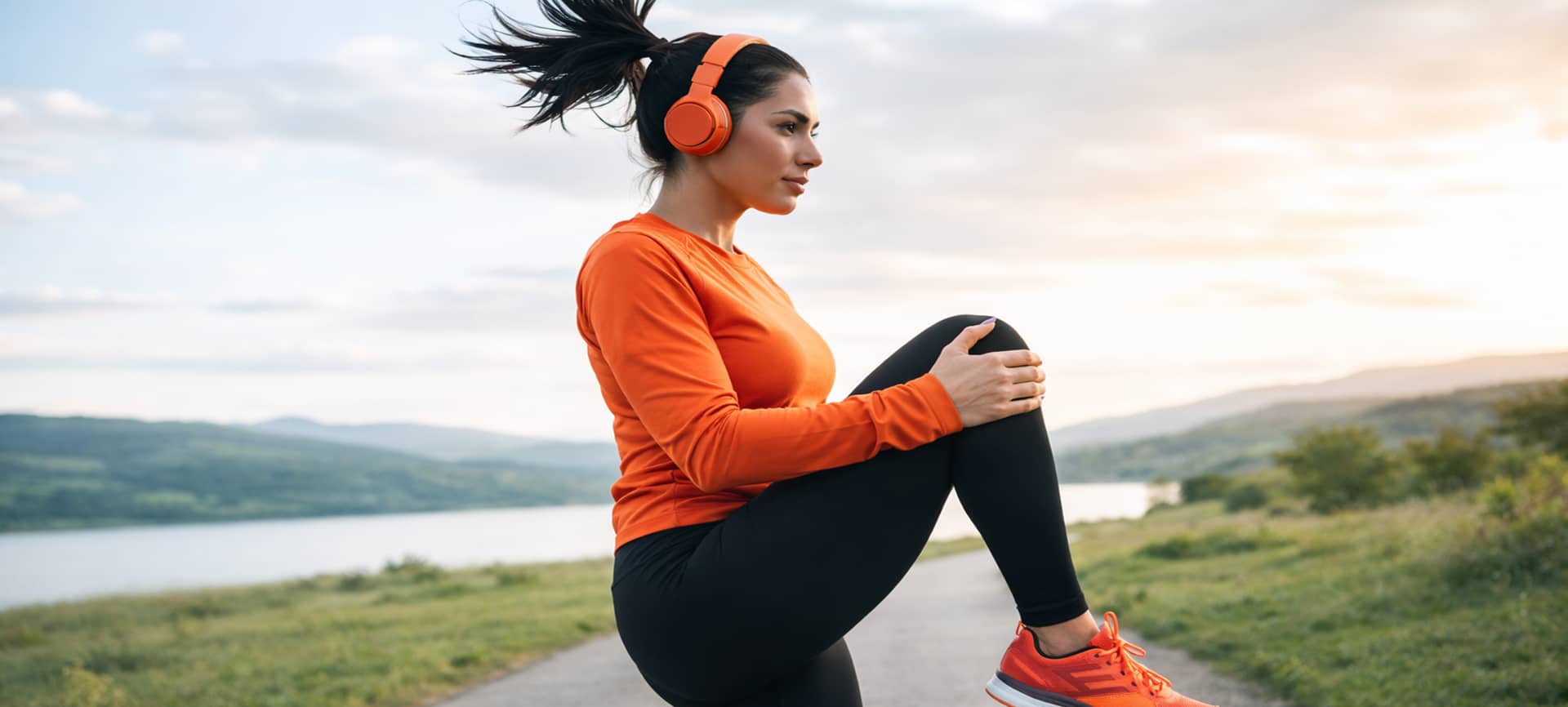 joggeuse qui écoute de la musique au casque
